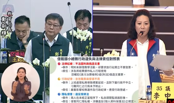 議員李中岑市政總質詢-質疑億載國小總務主任開假發票核銷，行為違法，要求徹查