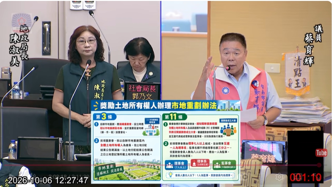 議員蔡育輝-地政局辦理重劃勿抓小放大、劃錯重點!
