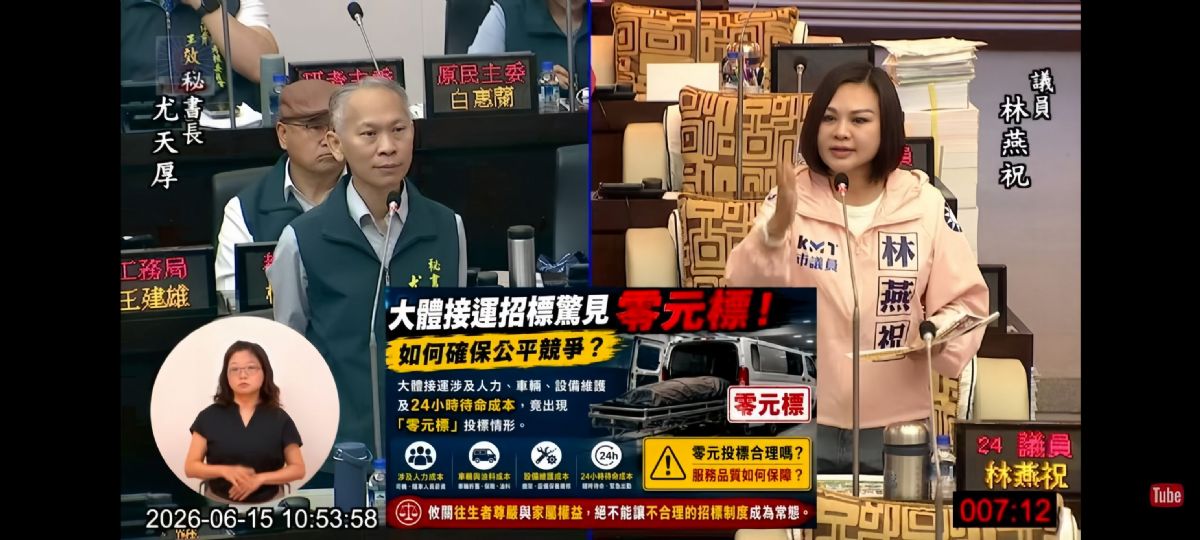 議員林燕祝自由發言-台南大體接運招標「抽籤決定」？ 要求檢討招標制度、建立合理機制