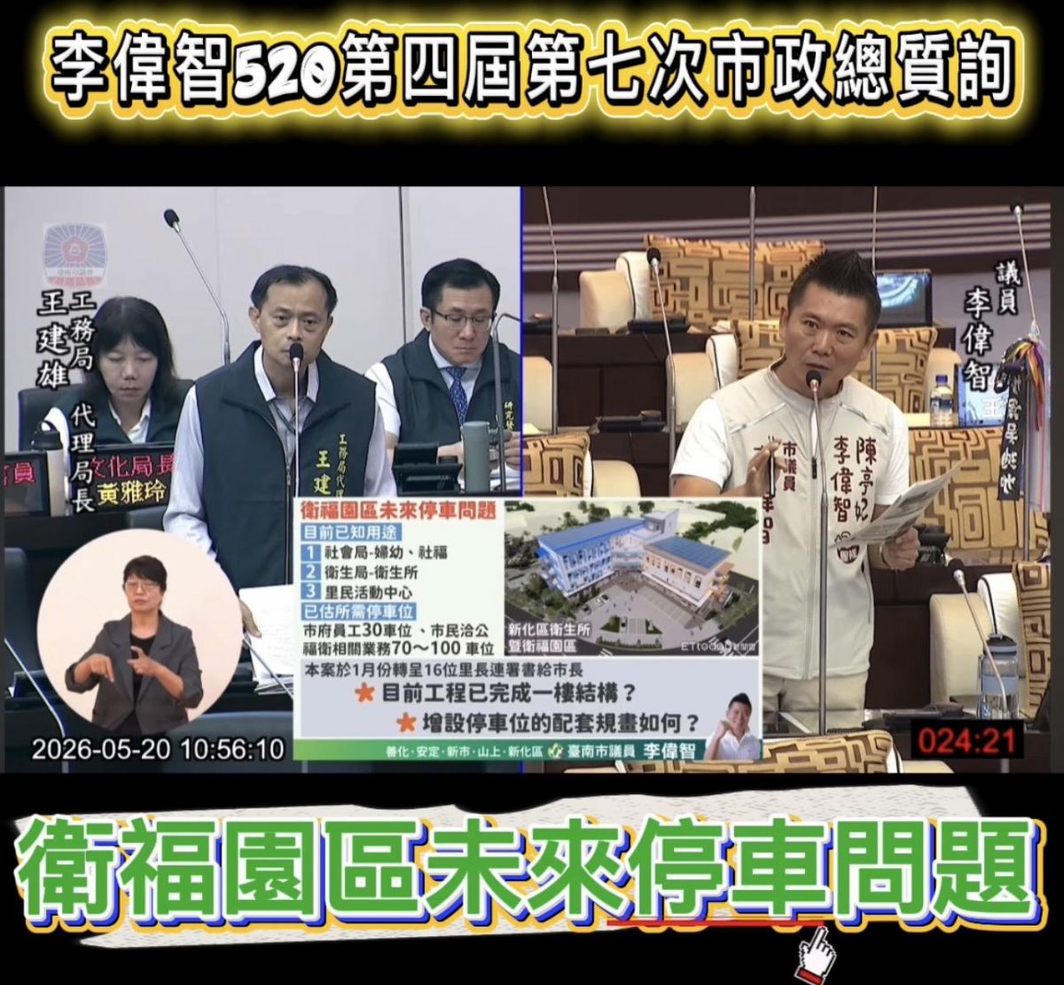議員李偉智市政總質詢-衛福園區未來停車恐不足？ 要求市府超前部署停車規