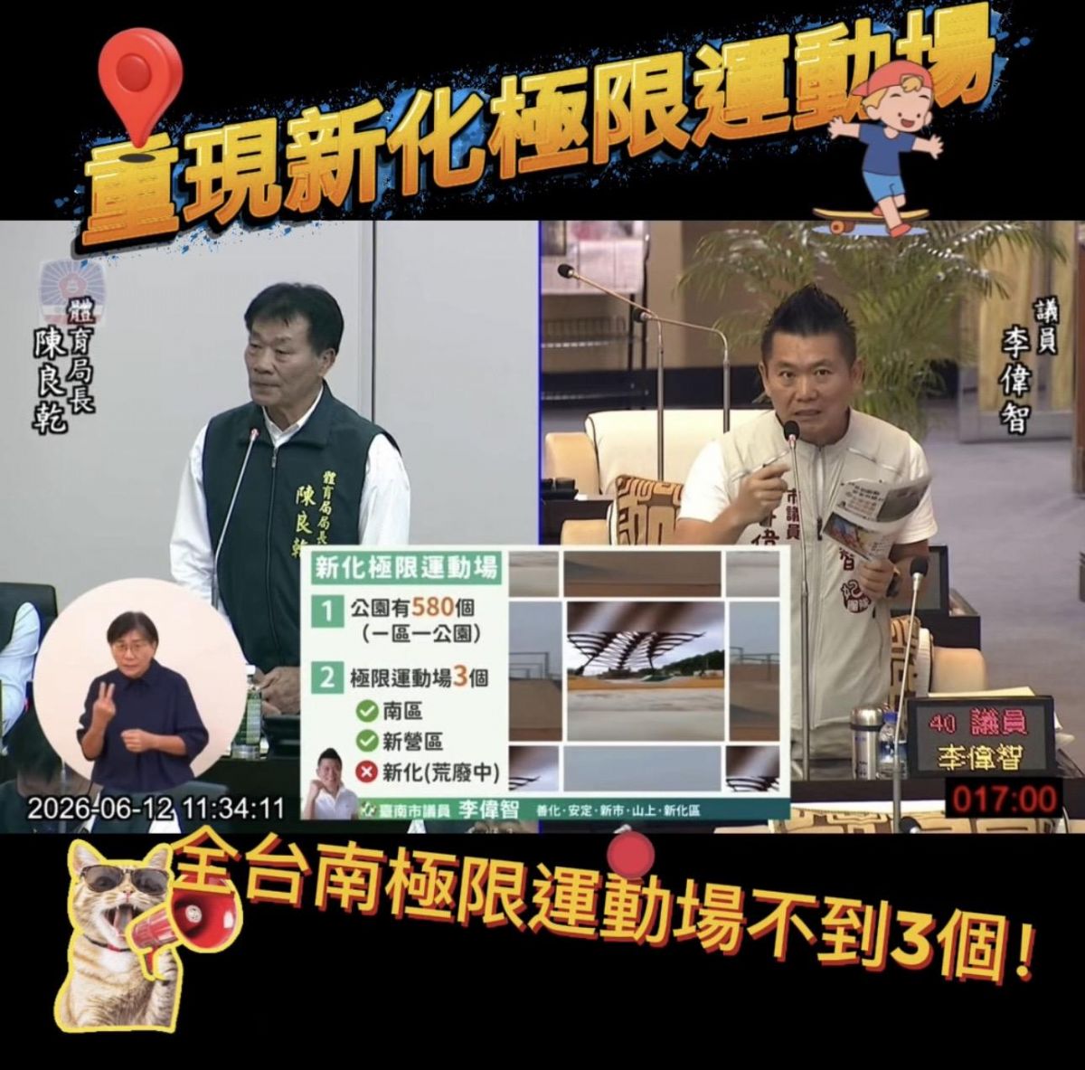 議員李偉智自由發言-新化極限運動場荒廢多年 要求市府儘速修繕重啟