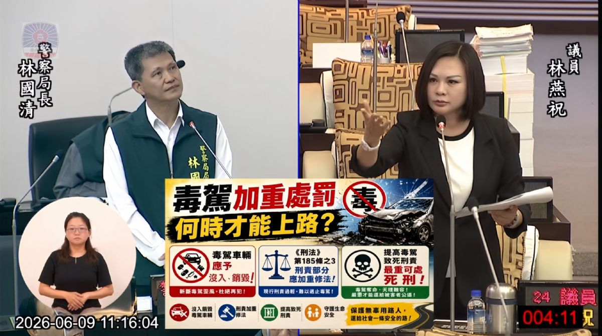議員林燕祝自由發言-毒品隨手可得宛如「煙彈戰爭」！ 問市府：反毒子彈準備好了嗎？