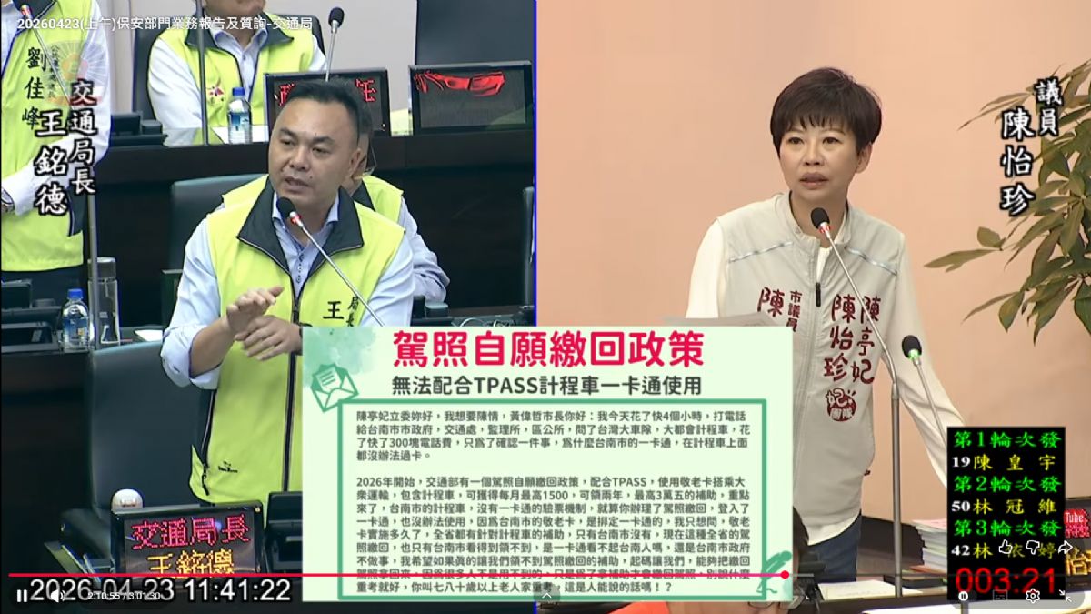 議員陳怡珍-台南敬老搭車補助「看得到用不到」促補強一卡通設備、完善停車場充電設施