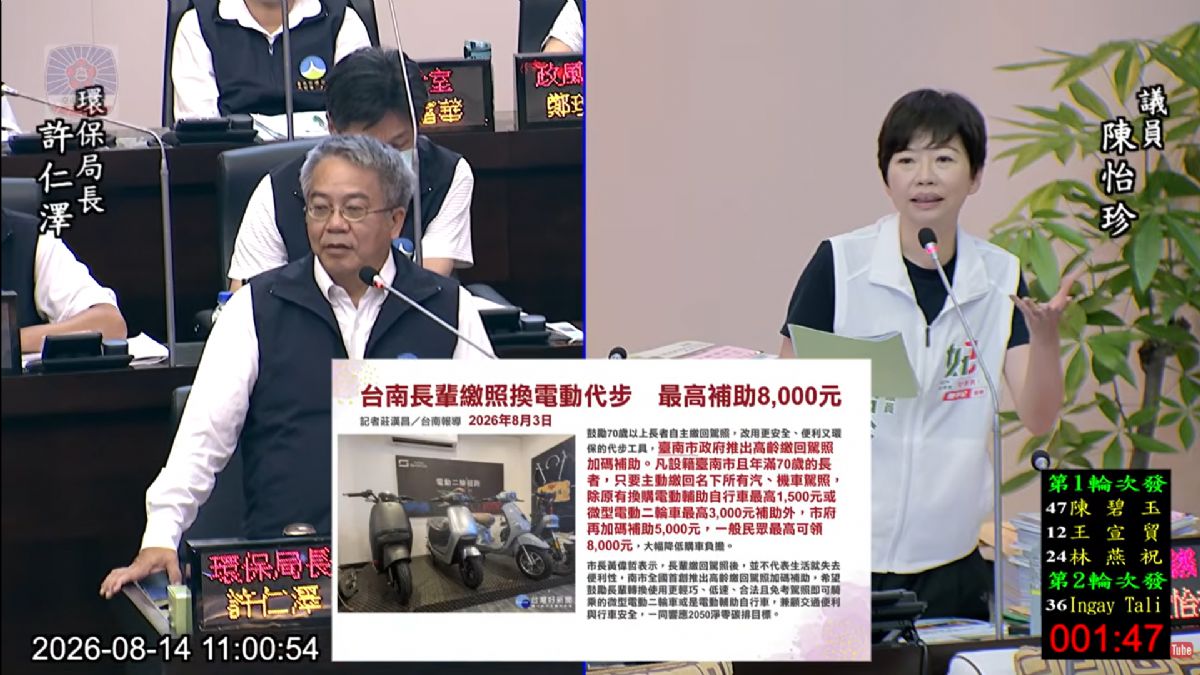 議員陳怡珍-高齡繳回駕照加碼補助 要求加強宣導、明年持續加碼 首張高溫微型保單照顧3.2萬弱勢長者　盼擴大高溫防護網